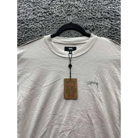 NWD Stussy Relaxed Fit Cotton Lazy Crewneck Short Sleeve Tee Bone Unisex Size‎ M